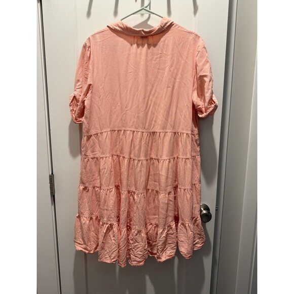 Anthropologie Pilcro Suzanne Peach Coral Pink Button-Up Shirt Dress Size Large - Picture 6 of 7